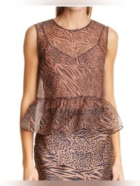 CAMI NYC SILK Leopard Animal Print Amira Jungle Peplum top Organza Sheer XS